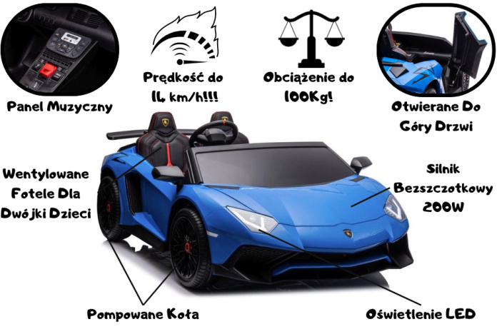 Lamborghini Aventador SV Na Akumulator Niebieski Dla Dwójki Dzieci XXL